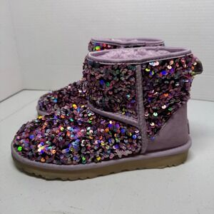 UGG Australia STELLAR Mini Sequin AMAZING Lilac Sparkle Boots Women's Size 7 EUC